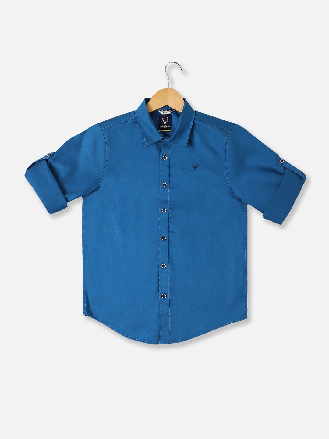 

Allen Solly Junior Boys Slim Fit Spread Collar Roll Up Sleeves Cotton Casual Shirt, Blue