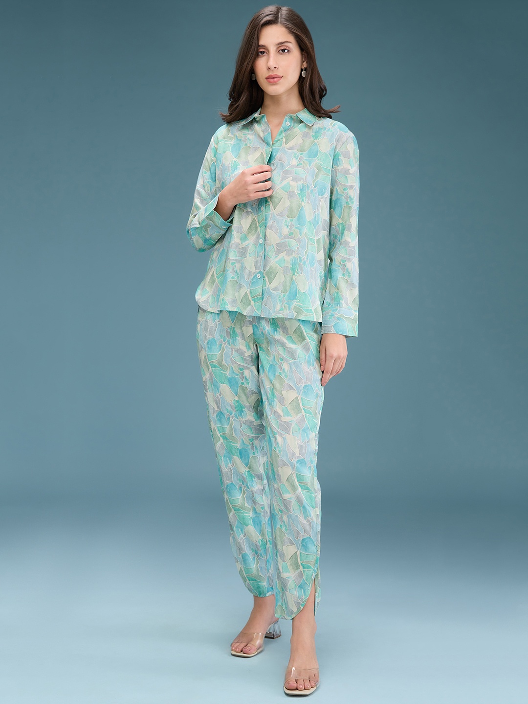 

DressBerry Printed Shirt With Trousers, Blue