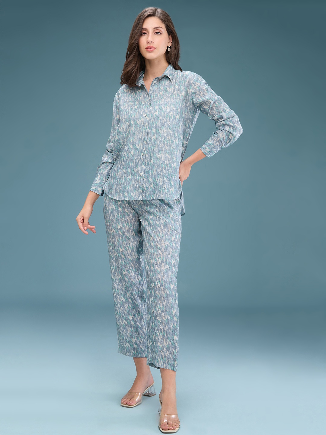 

DressBerry Printed Shirt With Trousers Co-Ords, Blue