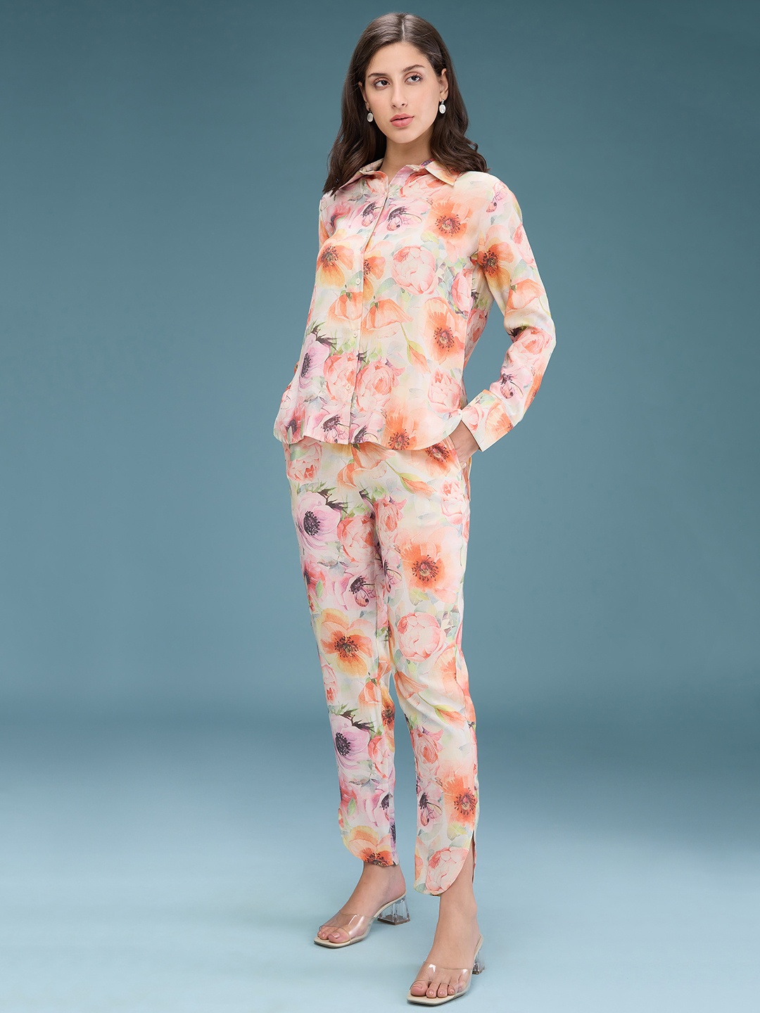 

DressBerry Printed Shirt With Trousers Co-Ords, Coral