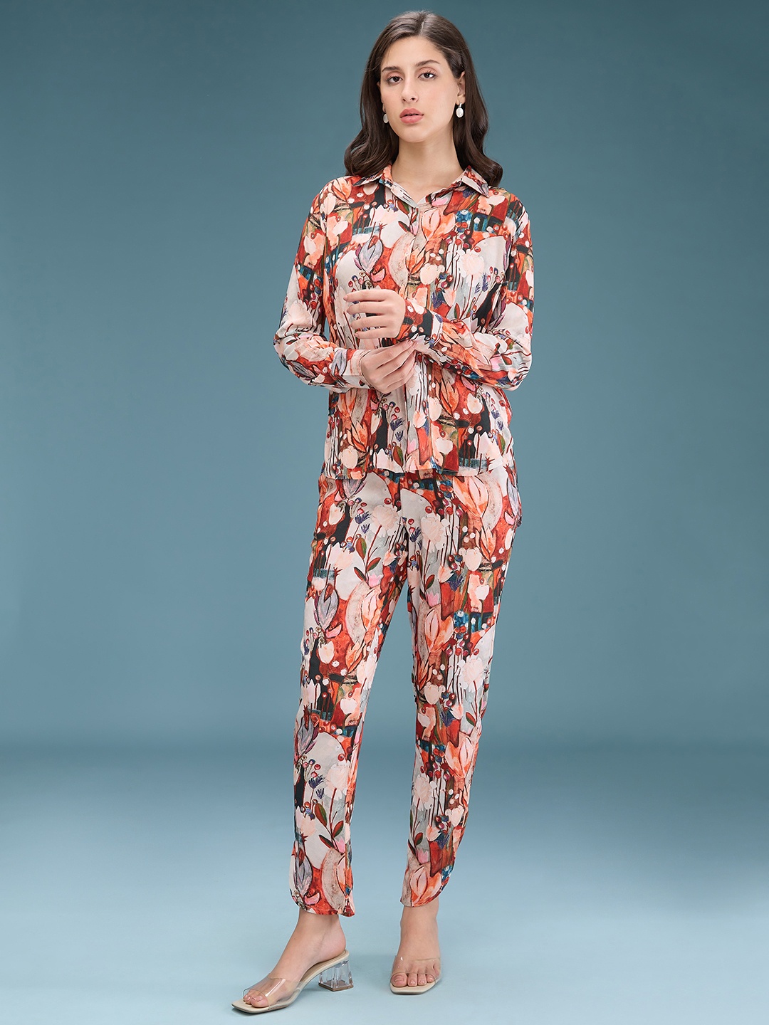 

DressBerry Printed Shirt With Trousers Co-Ords, Coral