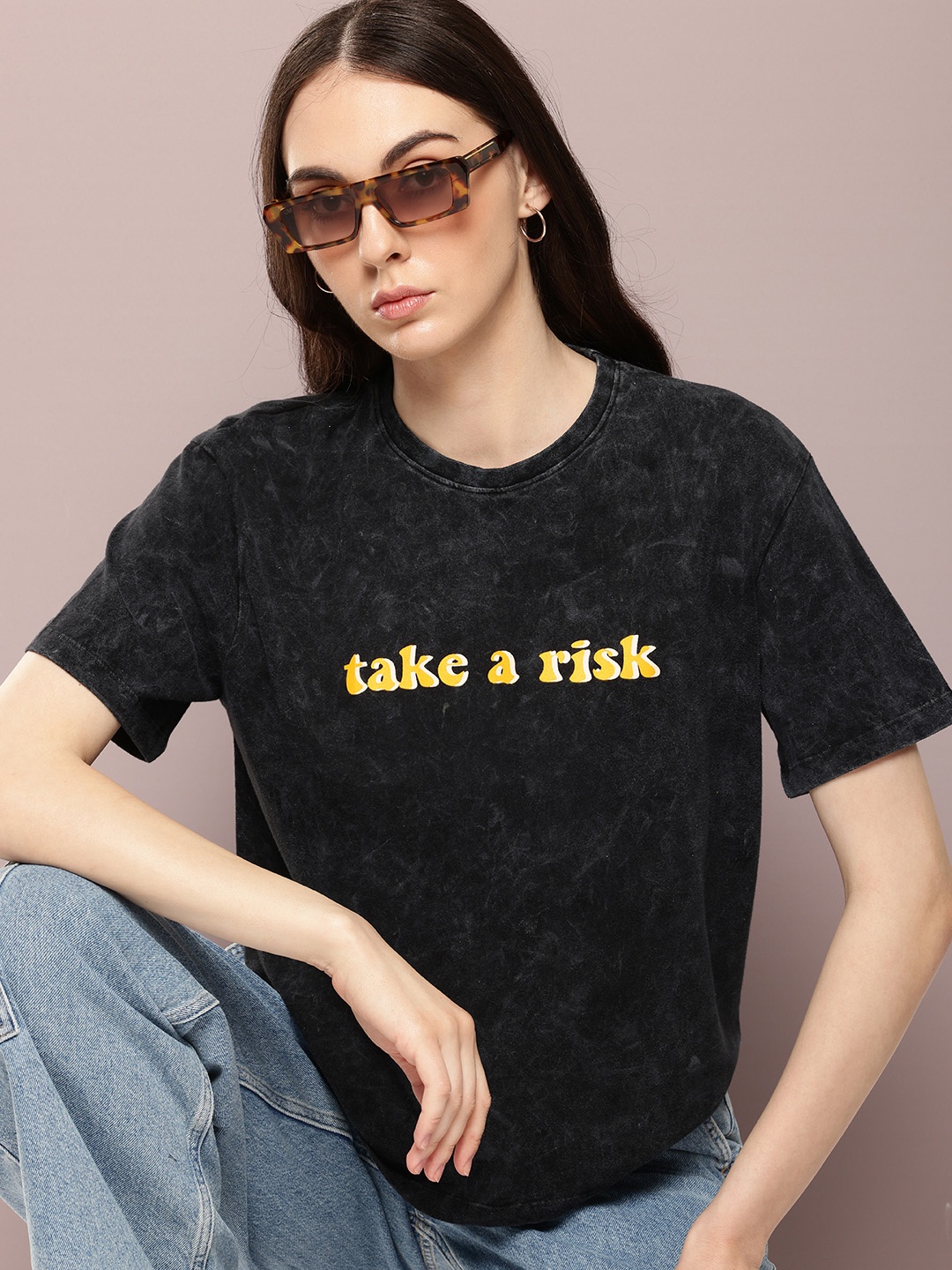 

Kook N Keech Typography Printed Drop-Shoulder Sleeves Boxy T-shirt, Black