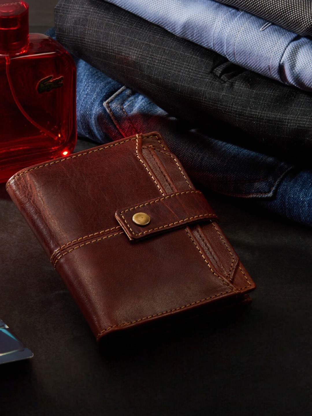 

KEZRO Men Textured Leather Two Fold Wallet, Brown