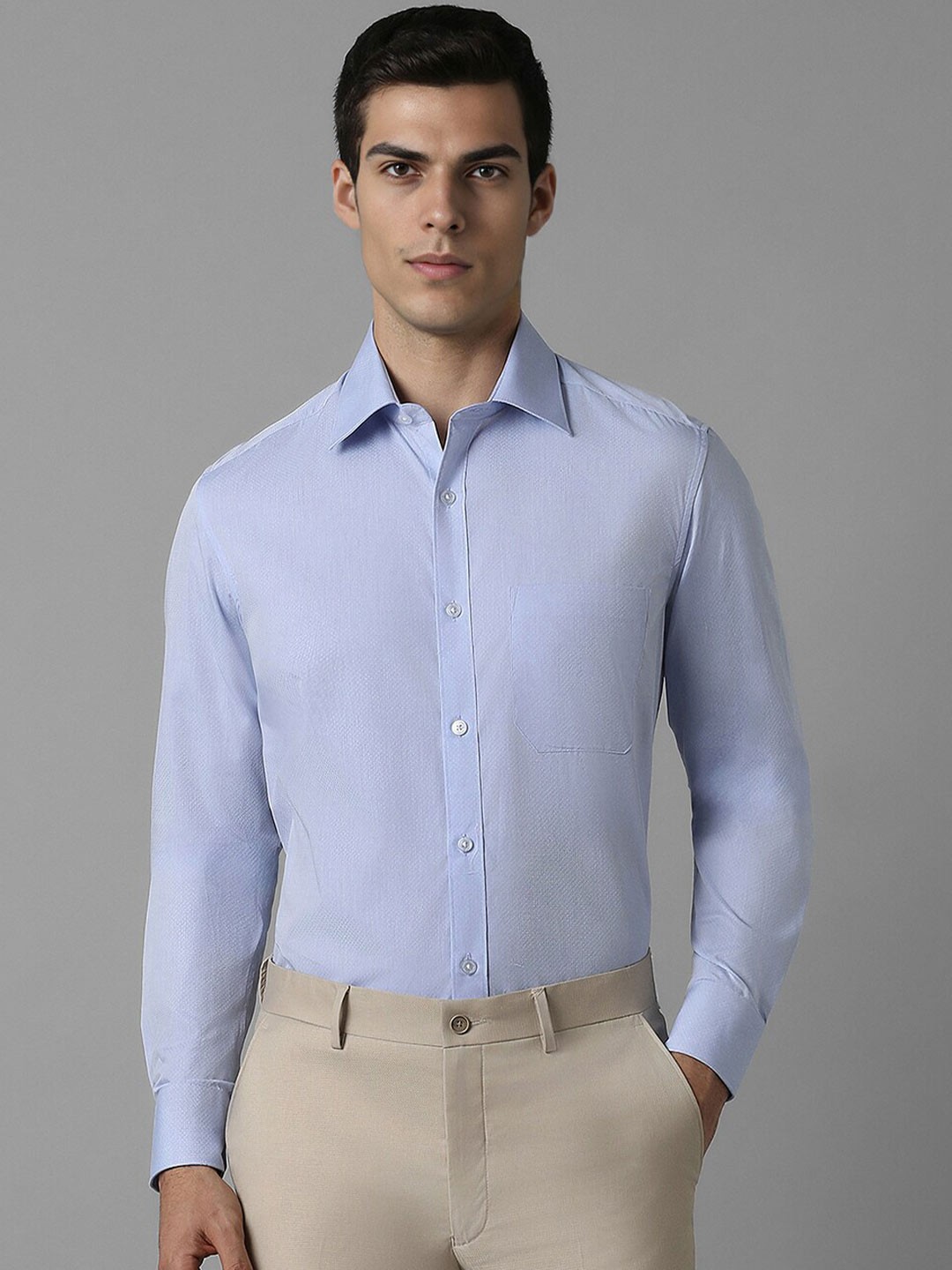 

Louis Philippe Textured Self Design Cotton Formal Shirt, Blue