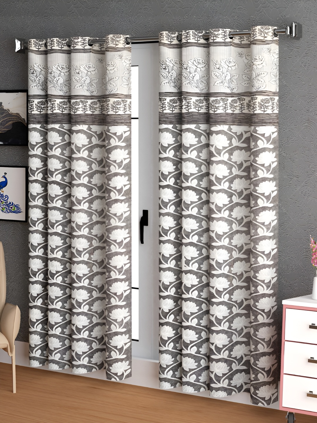 

Lunar Days Brown & White 2 Pieces Room Darkening Long Door Curtains