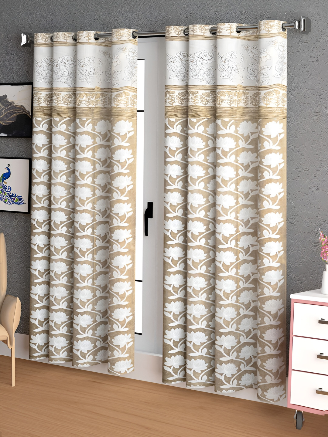 

Lunar Days Yellow & White 2 Pieces Floral Room Darkening Long Door Curtains