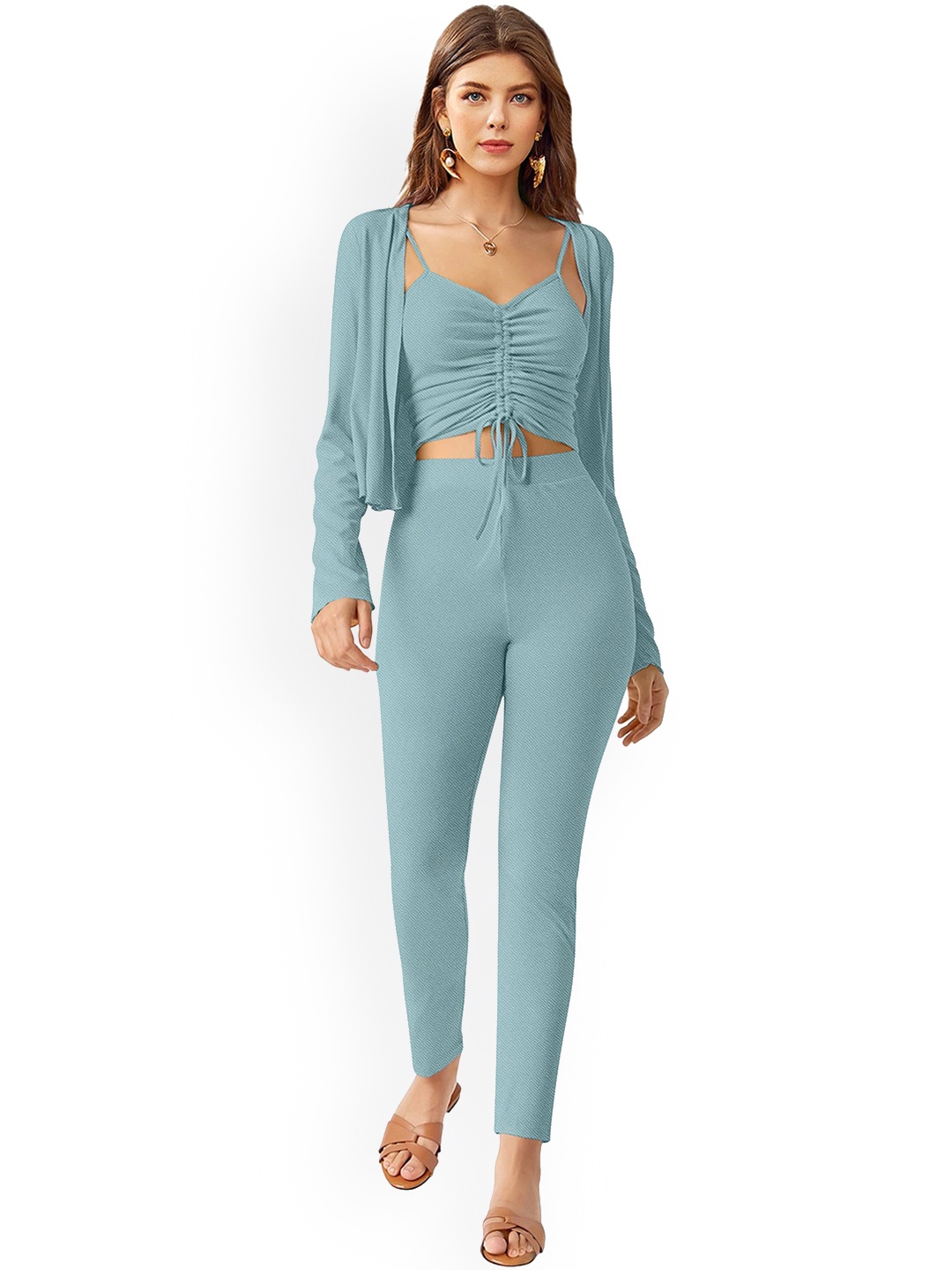 

BAESD Crop Top With Coat And Trouser, Sea green
