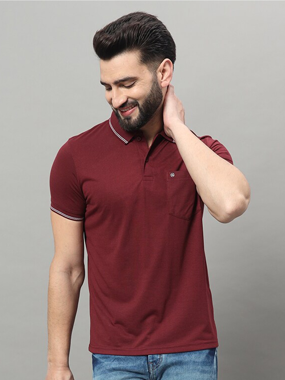 

OGEN Polo Collar Cotton Casual T-shirt, Maroon