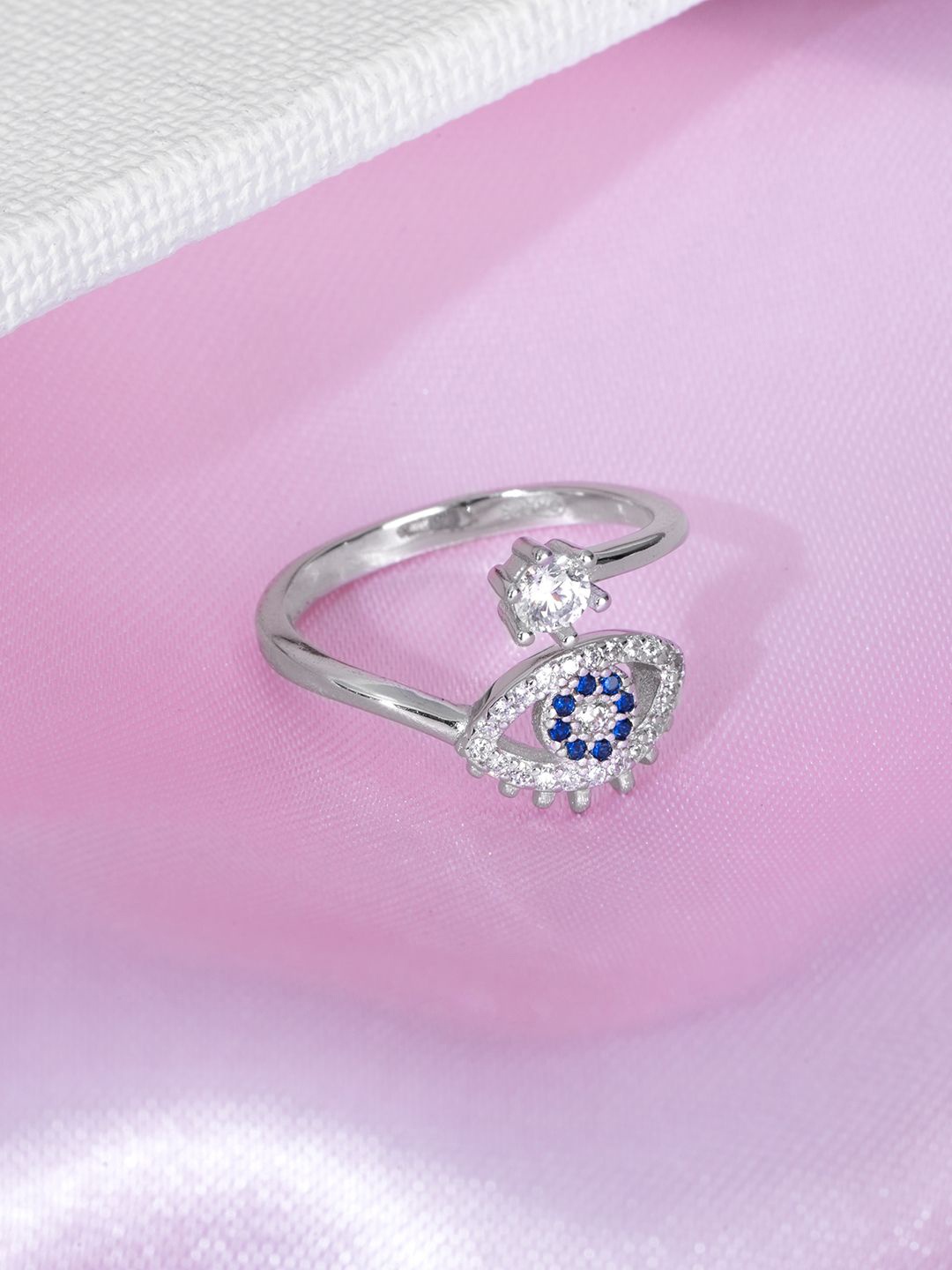 

Zavya 925 Sterling Silver Rhodium-Plated CZ-Studded Finger Ring