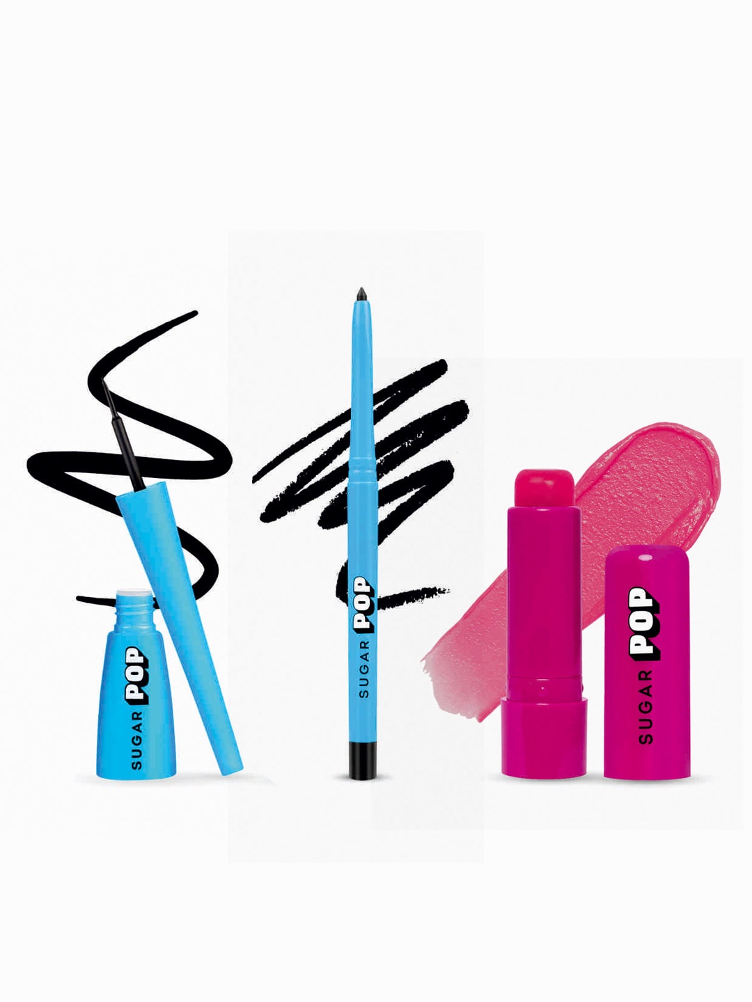 

SUGAR POP Matte Intense Eyeliner- Black 01 + Lip Balm- Strawberry 06 + Kajal- Black 01