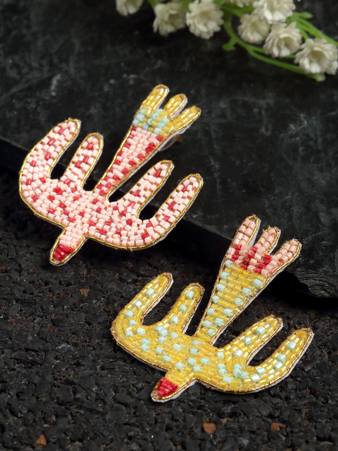 

House Of Watashi Gold-Plated Beaded Geometric Drop Earrings