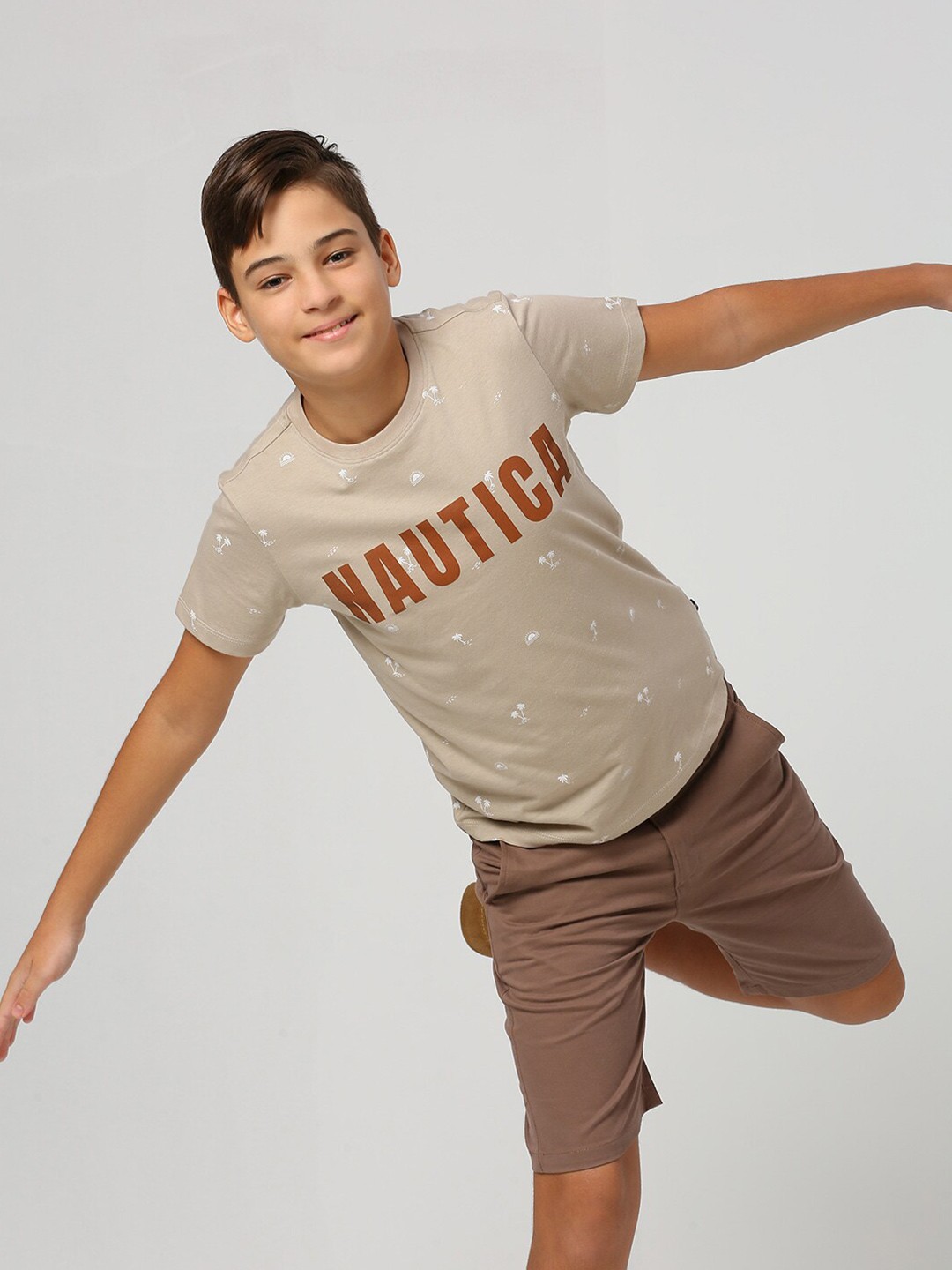 

Nautica Boys Typography Printed Pure Cotton T-shirt, Beige