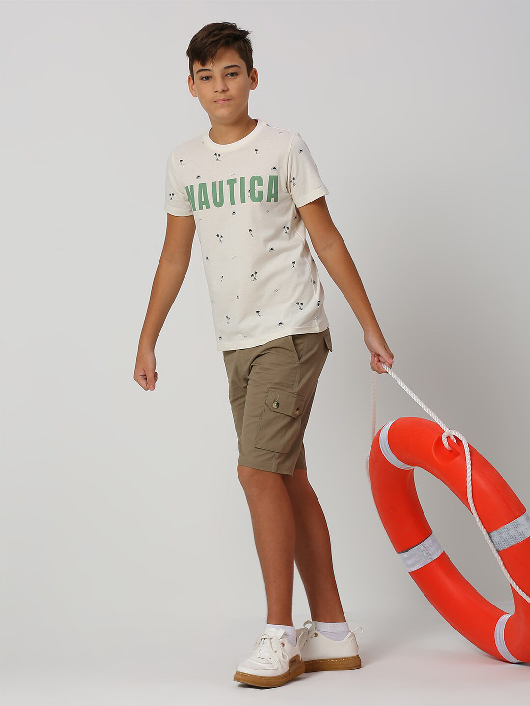 

Nautica Boys Typography Printed Pure Cotton T-shirt, Cream