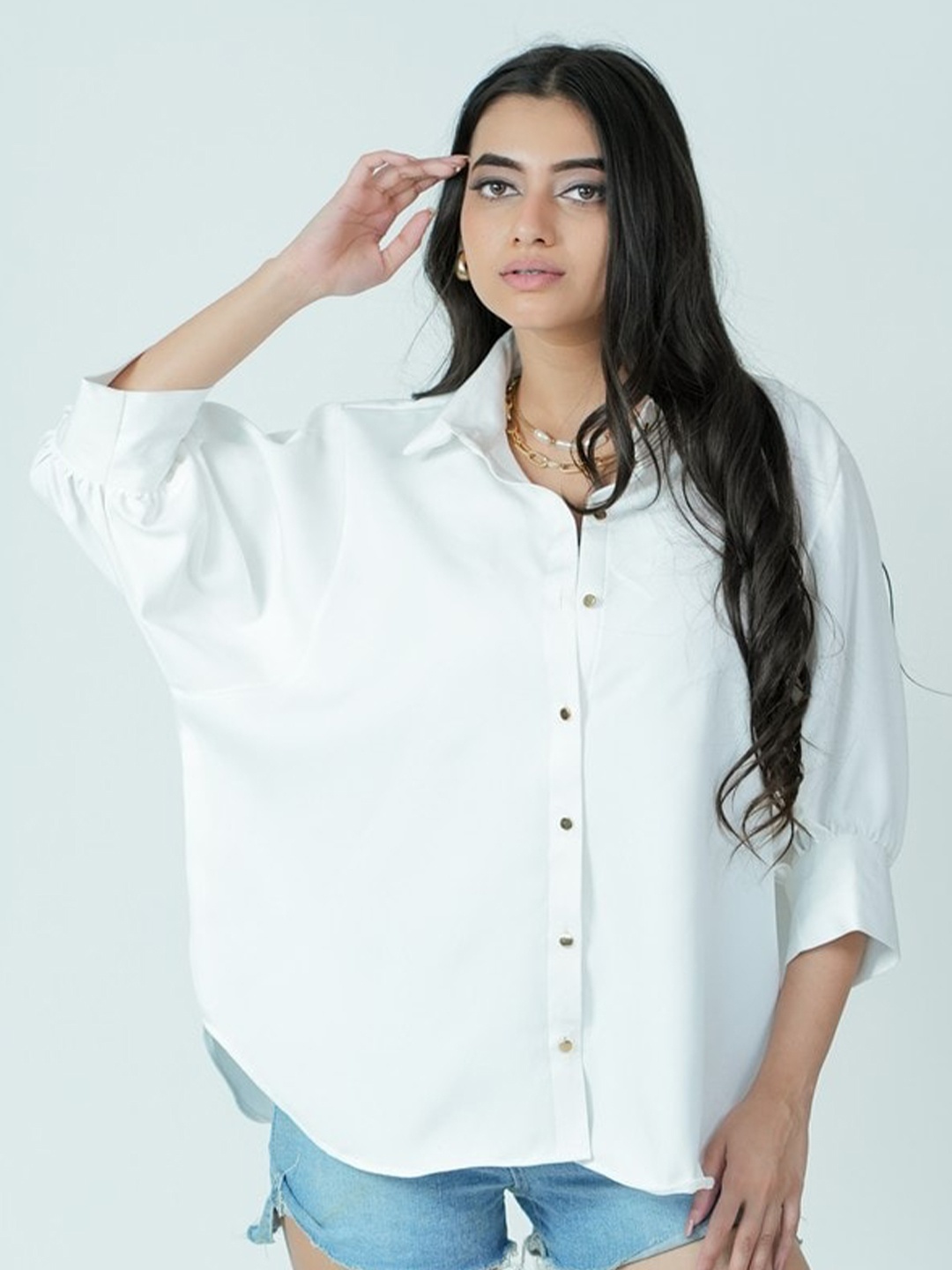 

KINA Custom Spread Collar Oversized Casual Shirt, White