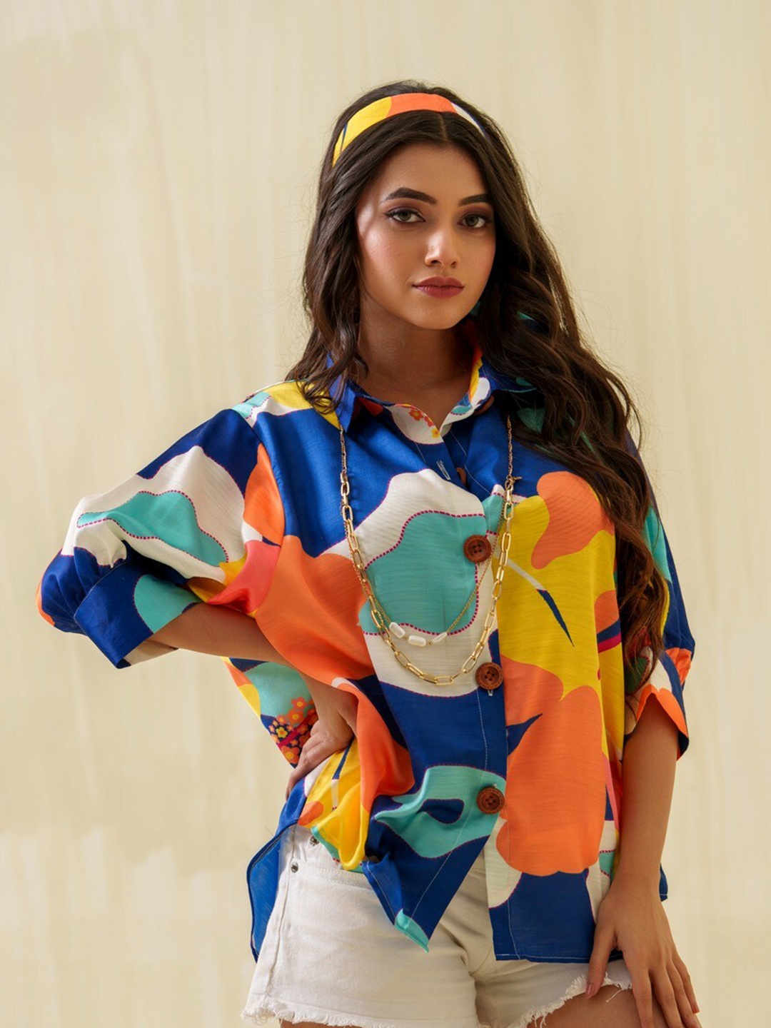 

KINA Custom Floral Printed Spread Collar Casual Shirt, Orange