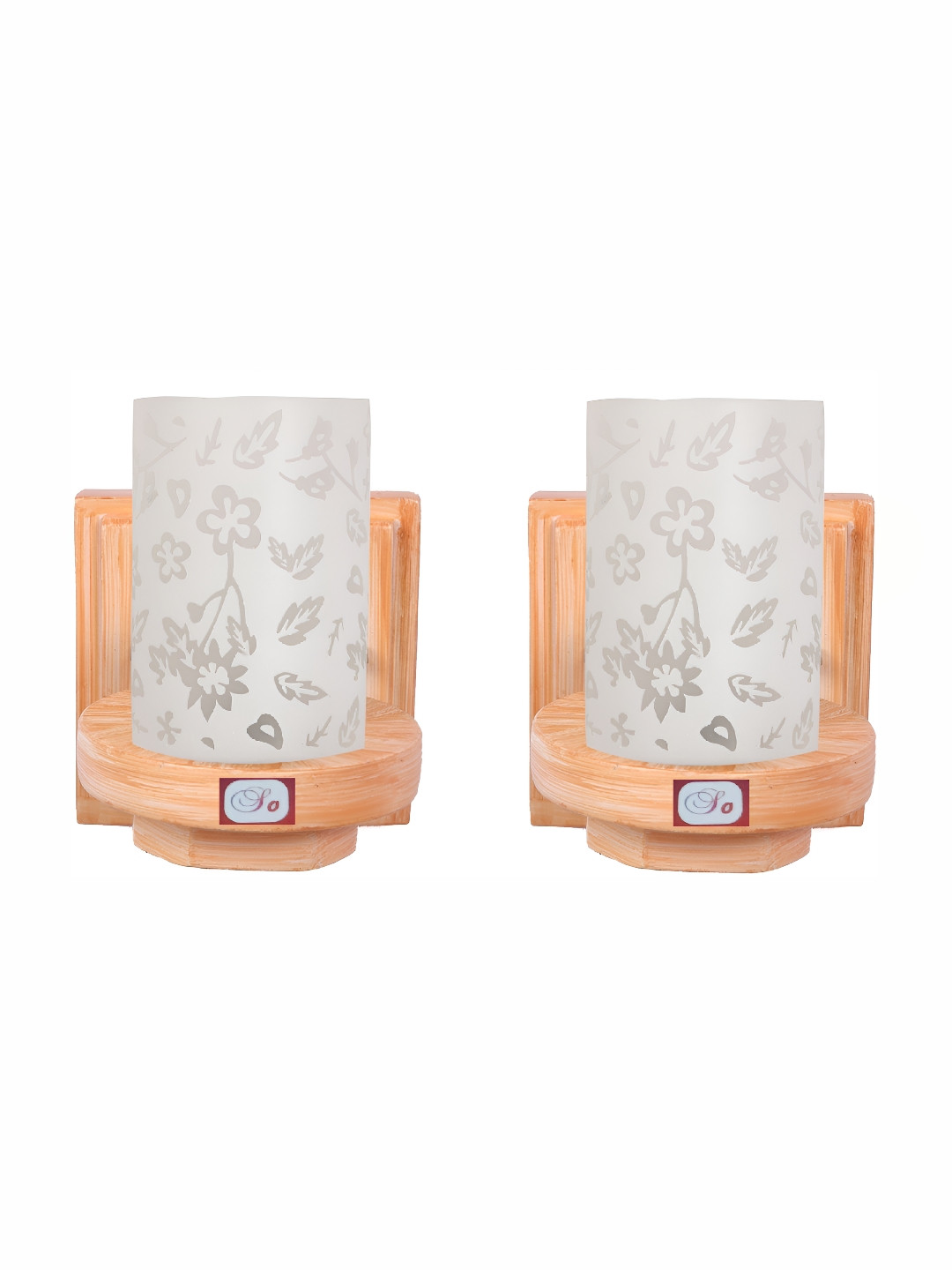 

1ST TIME White & Brown 2 Pieces Printed Glass Traditional Cylinder Shaped Wall Lamps