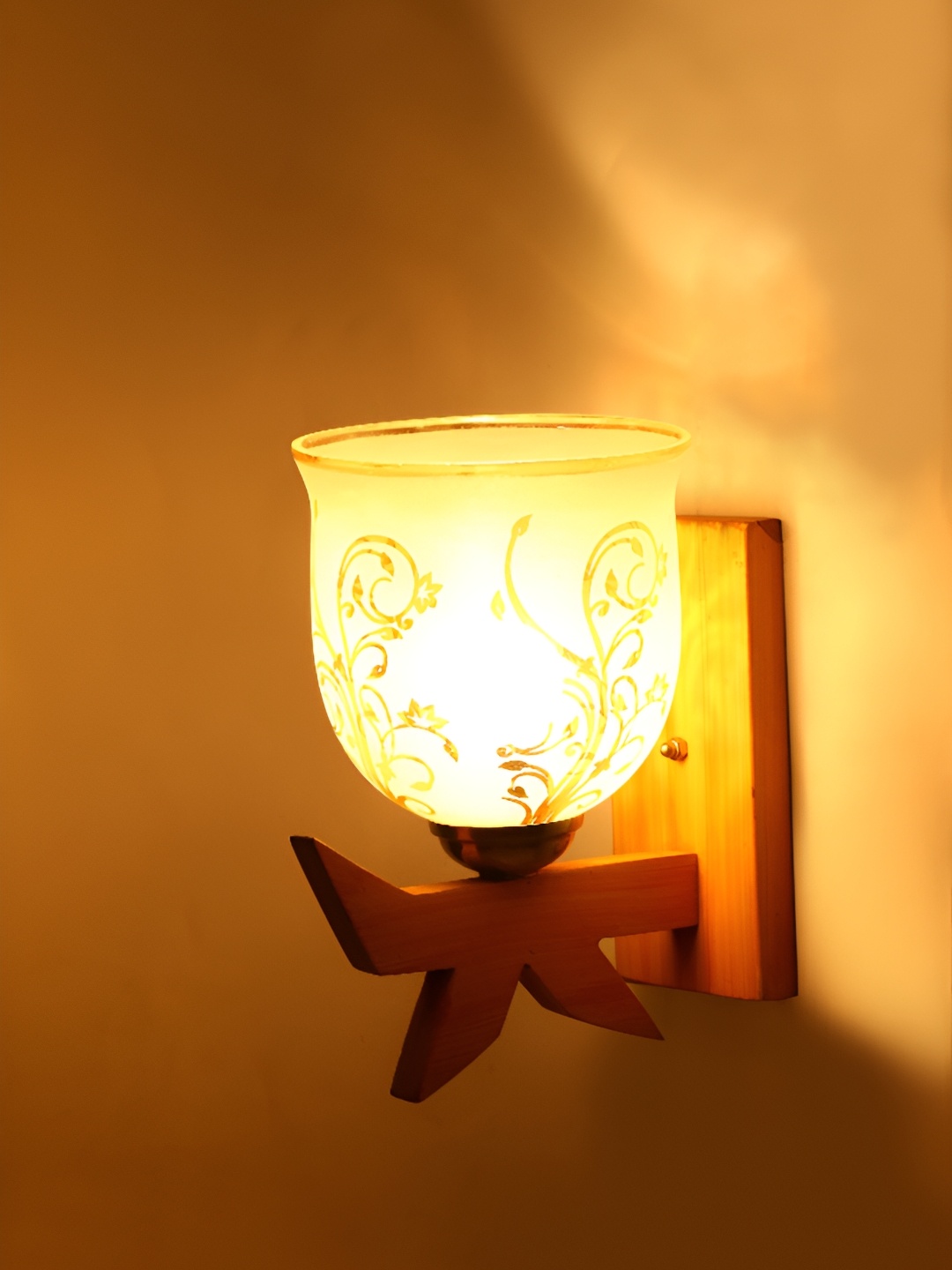

1ST TIME White & Gold-Toned Printed Glass Contemporary Bell Shaped Wall Lamp