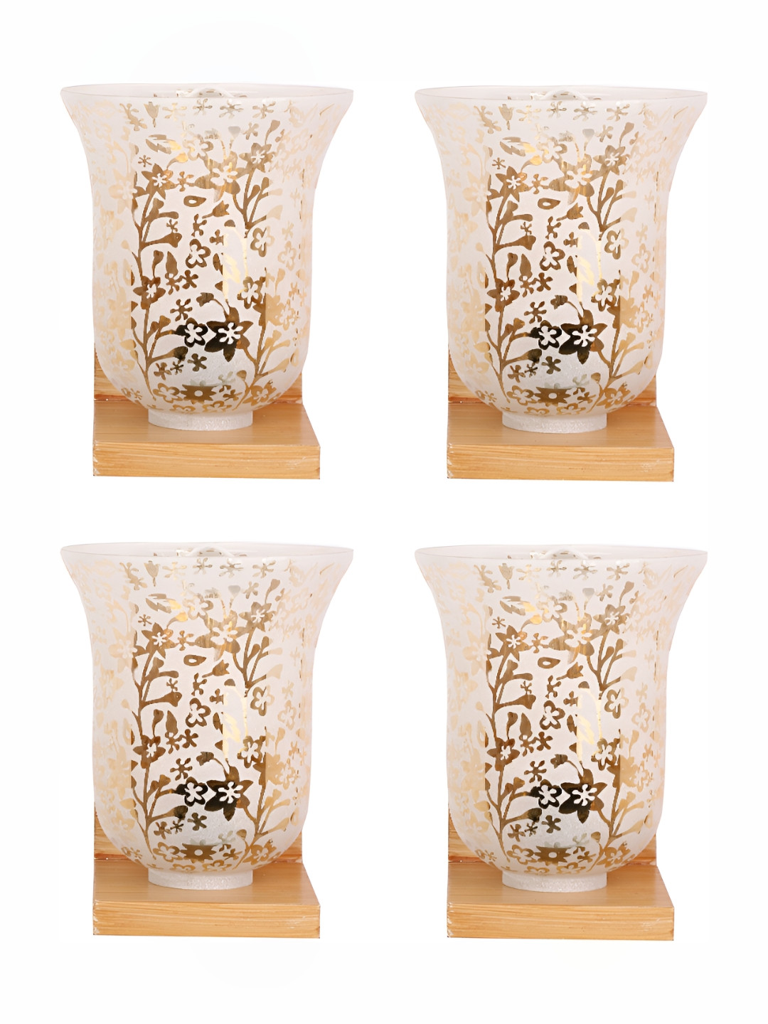 

1ST TIME White & Brown 4 Pieces Printed Glass Traditional Rectangle Shaped Wall Lamps
