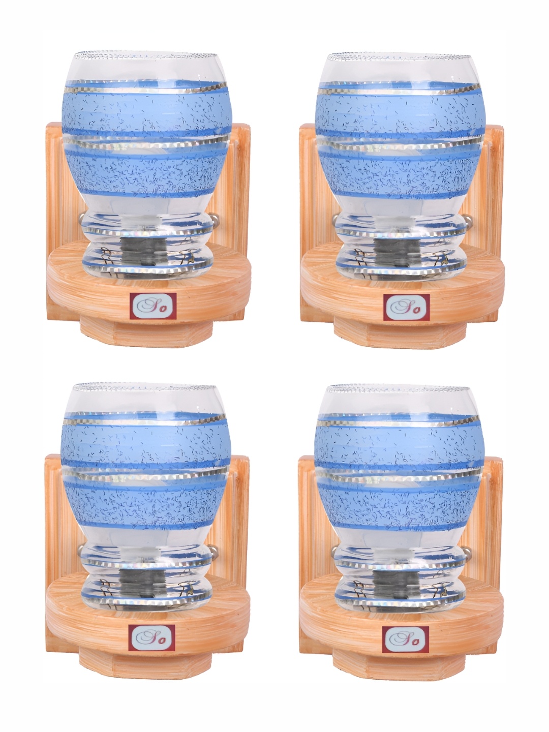 

1ST TIME Blue & Brown 4 Pieces Glass Traditional Bell Shaped Wall Lamps