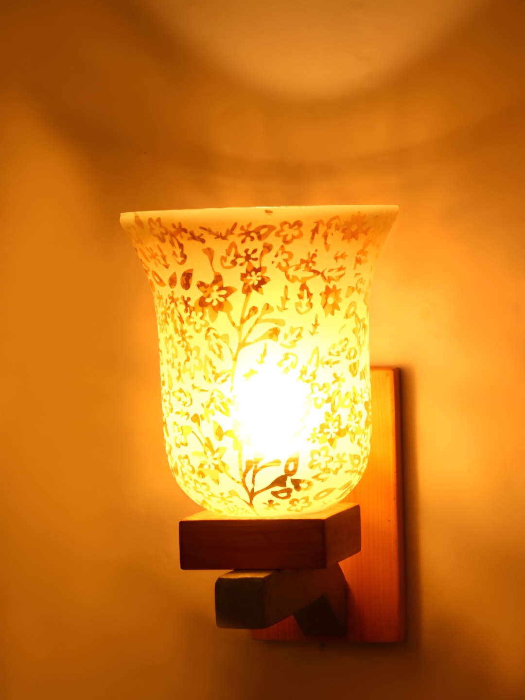 1ST TIME White & Gold Toned Printed Glass Contemporary Wall Lamp