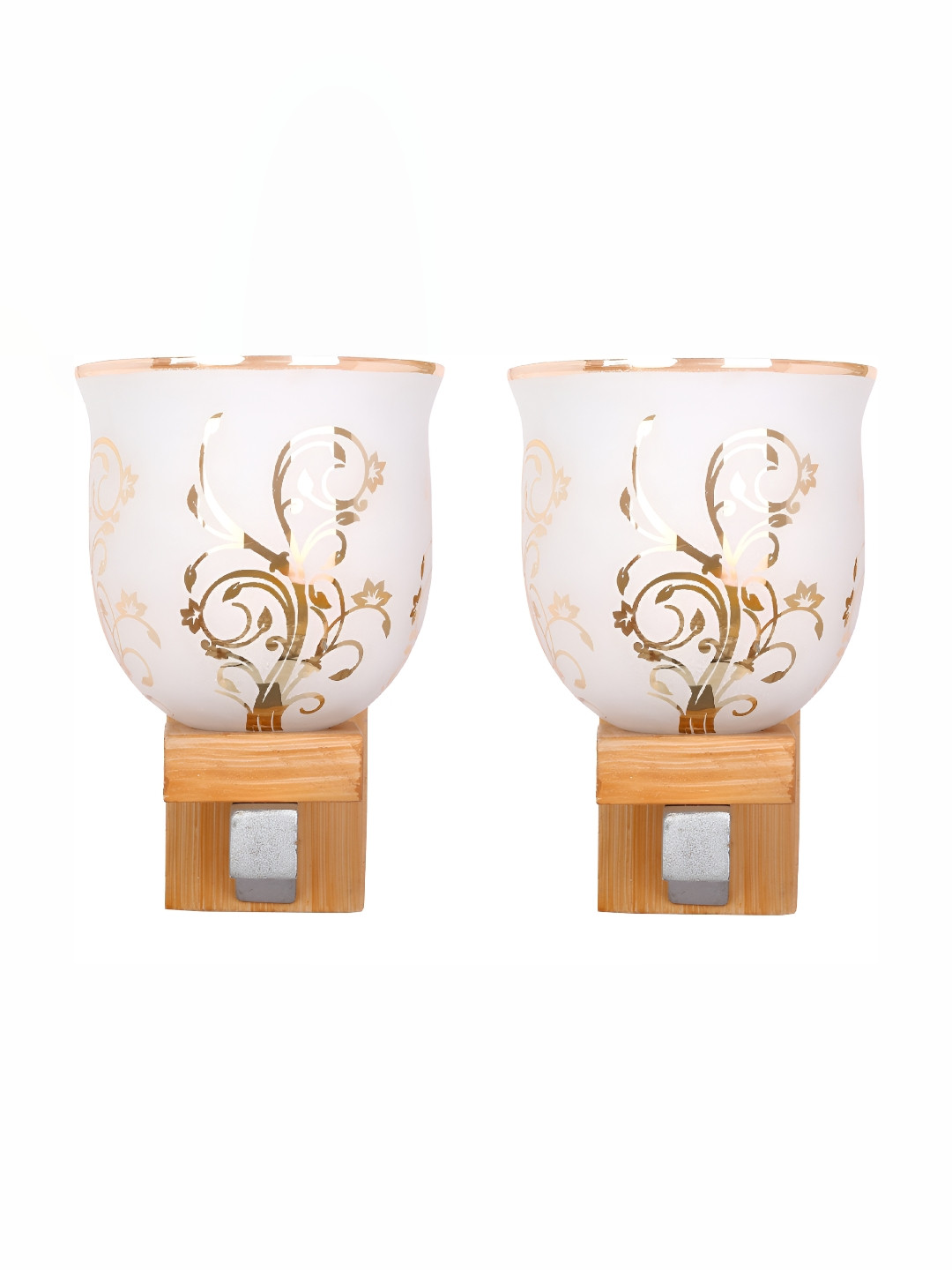 

1ST TIME White & Brown 2 Pieces Printed Glass Traditional Bell Shaped Wall Lamps