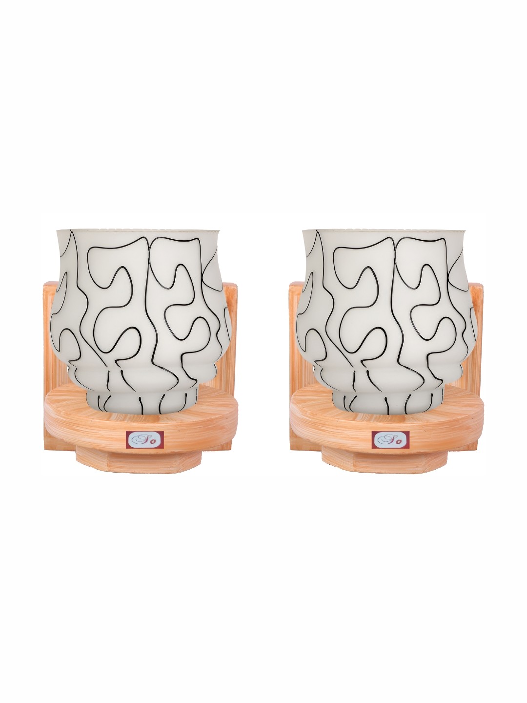 

1ST TIME White & Brown 2 Pcs Printed Glass Traditional Wall Lamp