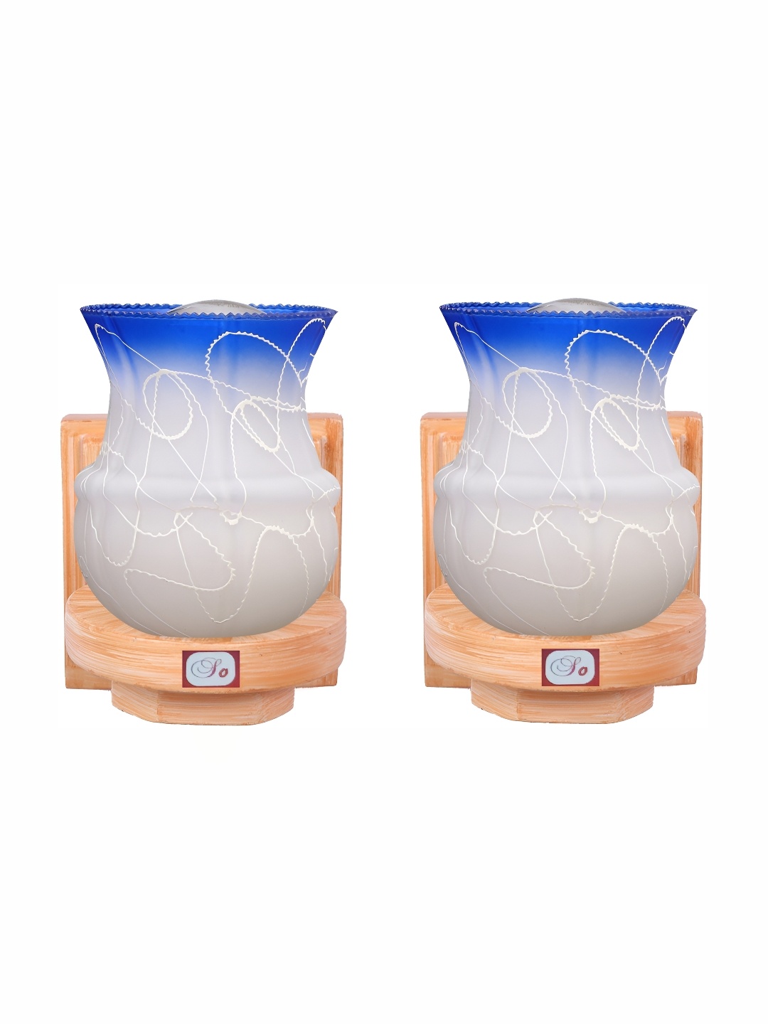 1ST TIME White & Brown 2 Pieces Printed Glass Traditional Wall Lamp