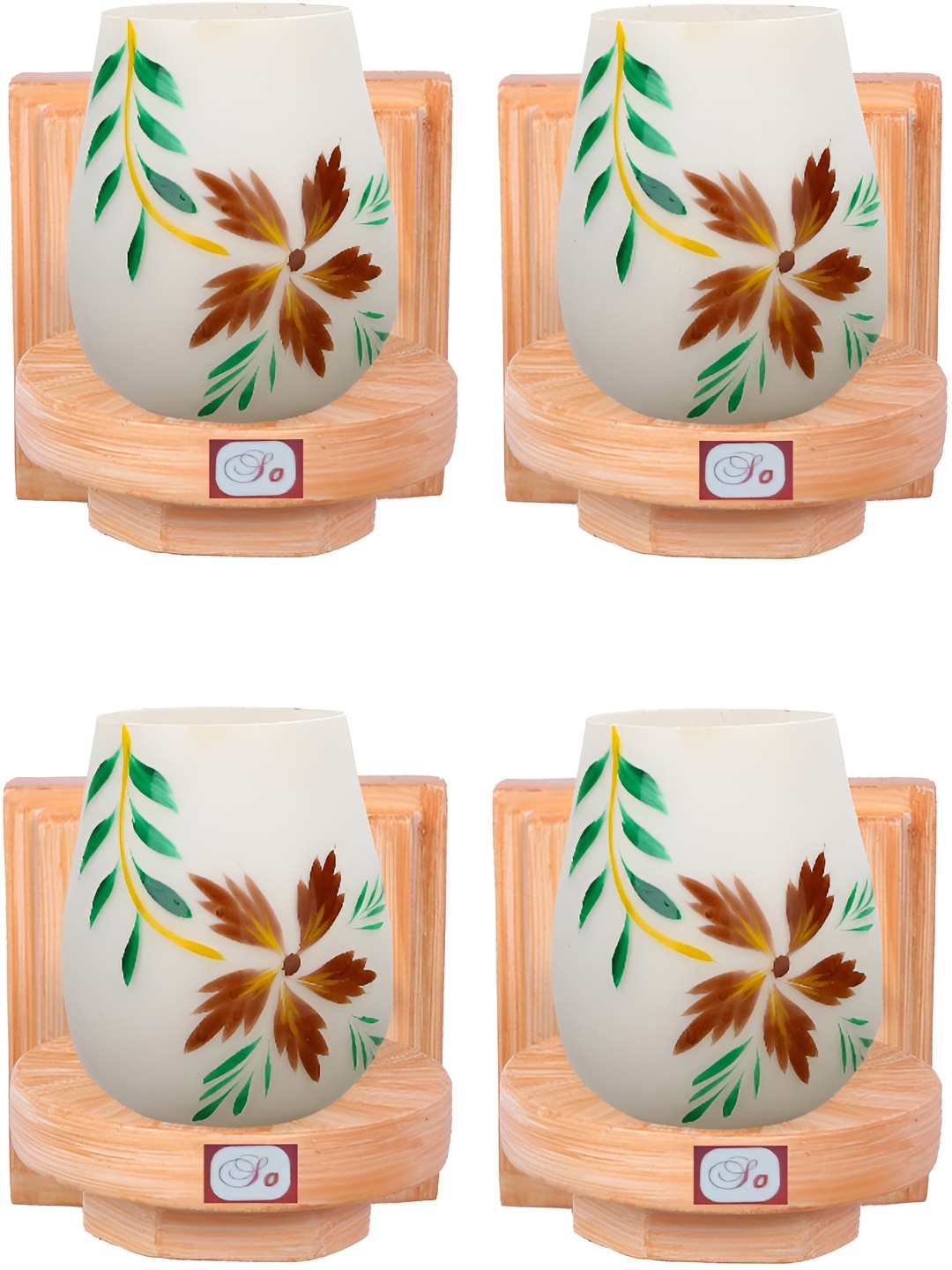 

1ST TIME White & Brown 4 Pieces Printed Glass Traditional Bell Shaped Wall Lamps