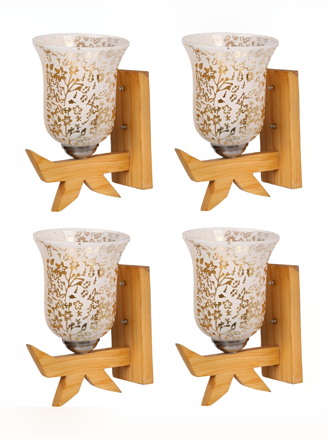 

1ST TIME White & Brown 4Pcs Printed Glass Traditional Wall Lamps