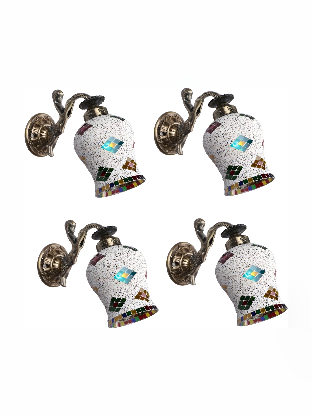 

1ST TIME White & Brown 4 Pieces Textured Bell Shaped Glass Wall Lamps