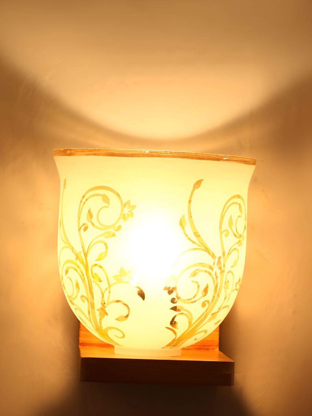 1ST TIME White & Gold-Toned Printed Glass Contemporary Wall Lamp