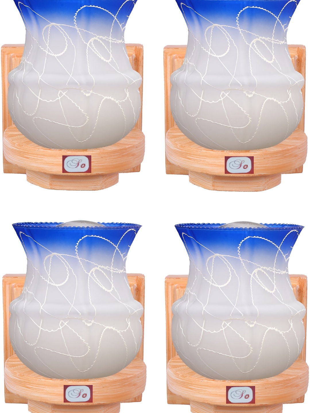 

1ST TIME White & Blue 4 Pieces Printed Glass Contemporary Wall Lamp
