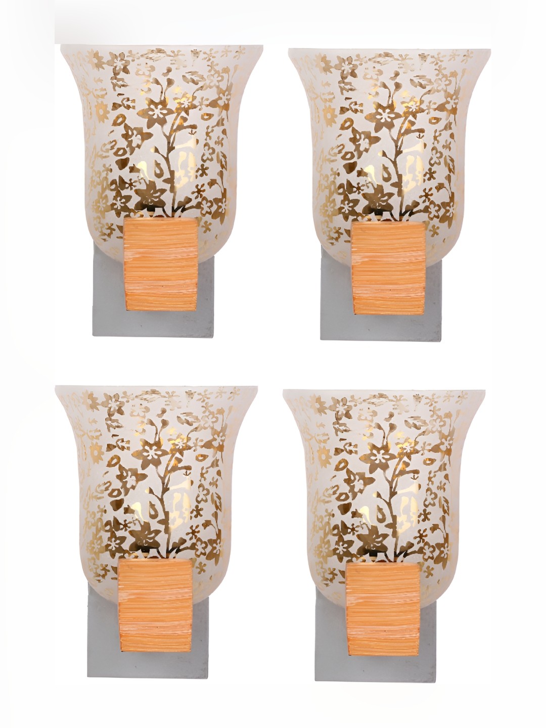

1ST TIME White & Brown 4 Pieces Printed Glass Traditional Wall Lamps