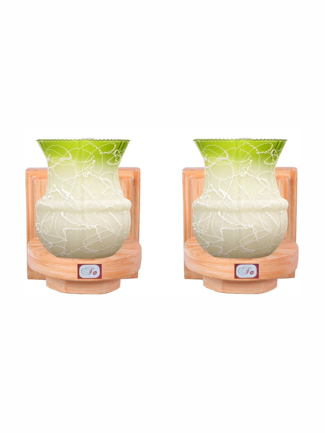 

1ST TIME Green & Brown 2 Pcs Printed Glass Traditional Wall Lamp