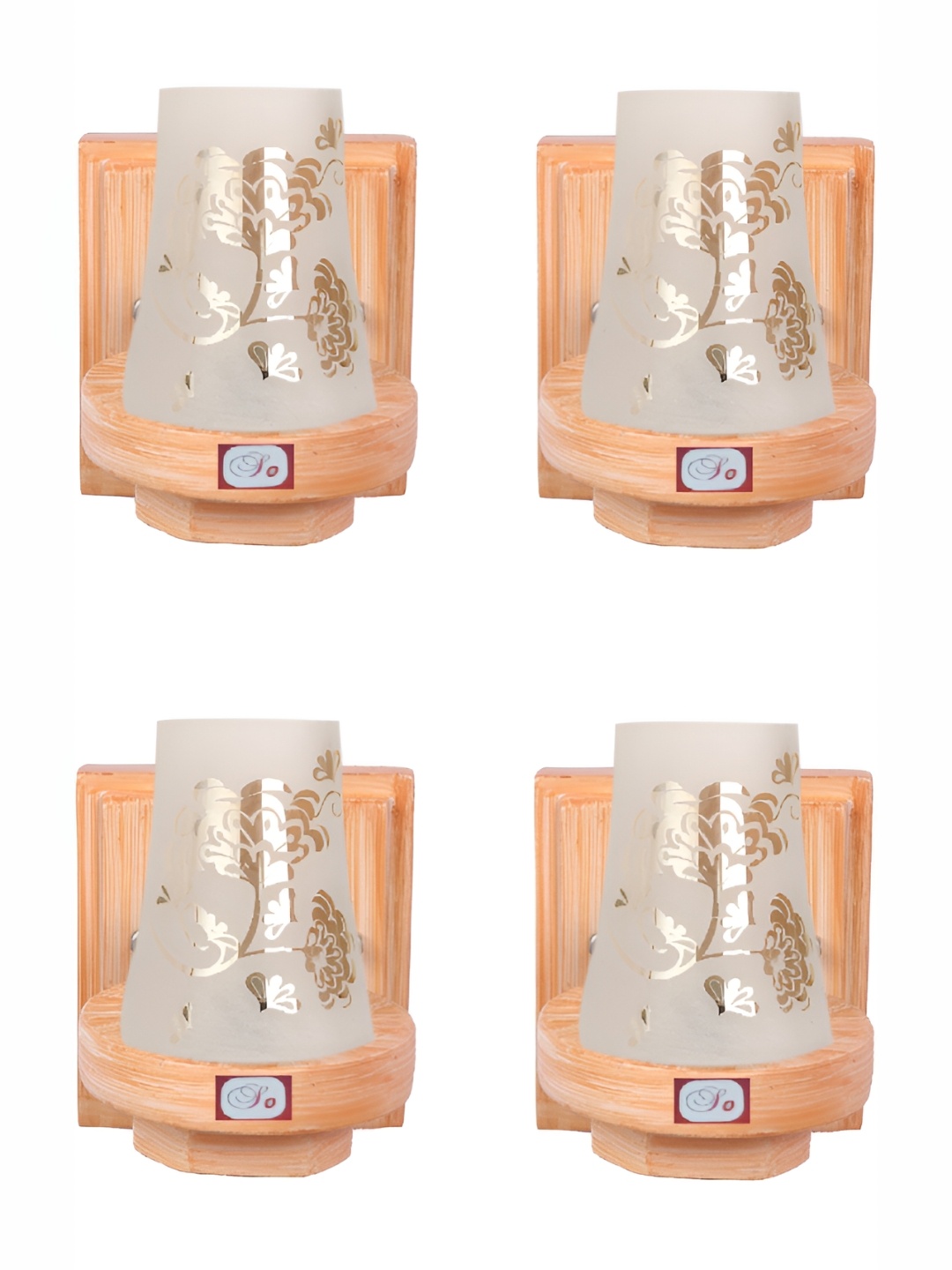 

1ST TIME White - Gold-Toned 4Pcs Printed Glass Traditional Cylinder Shaped Wall Lamps