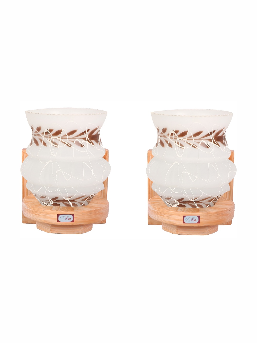 1ST TIME White & Gold-Toned 2 Pieces Printed Glass Contemporary Wall Lamp