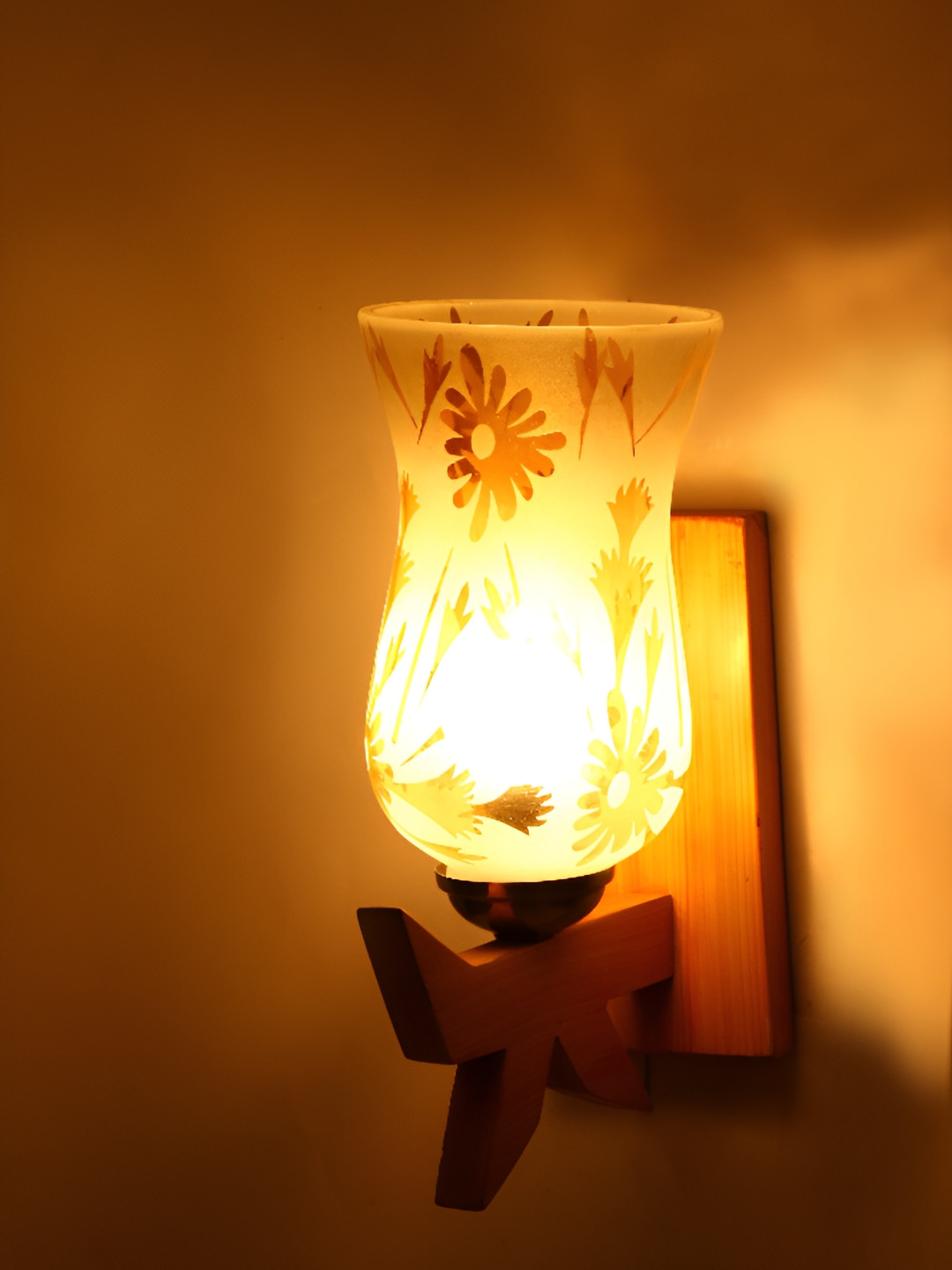 

1ST TIME White & Brown Printed Glass Traditional Wall Lamp