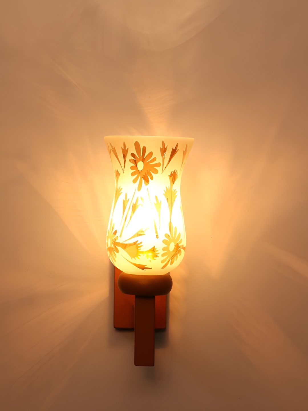 1ST TIME Gold-Toned & Brown Printed Glass Traditional Wall Lamp