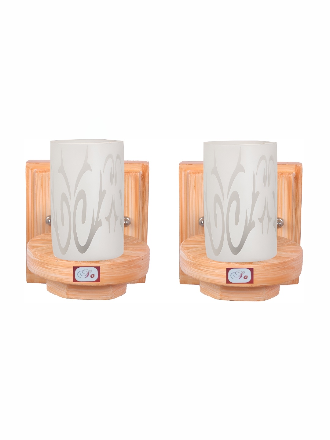 

1ST TIME White & Brown 2 Pieces Printed Glass Traditional Wall Lamps