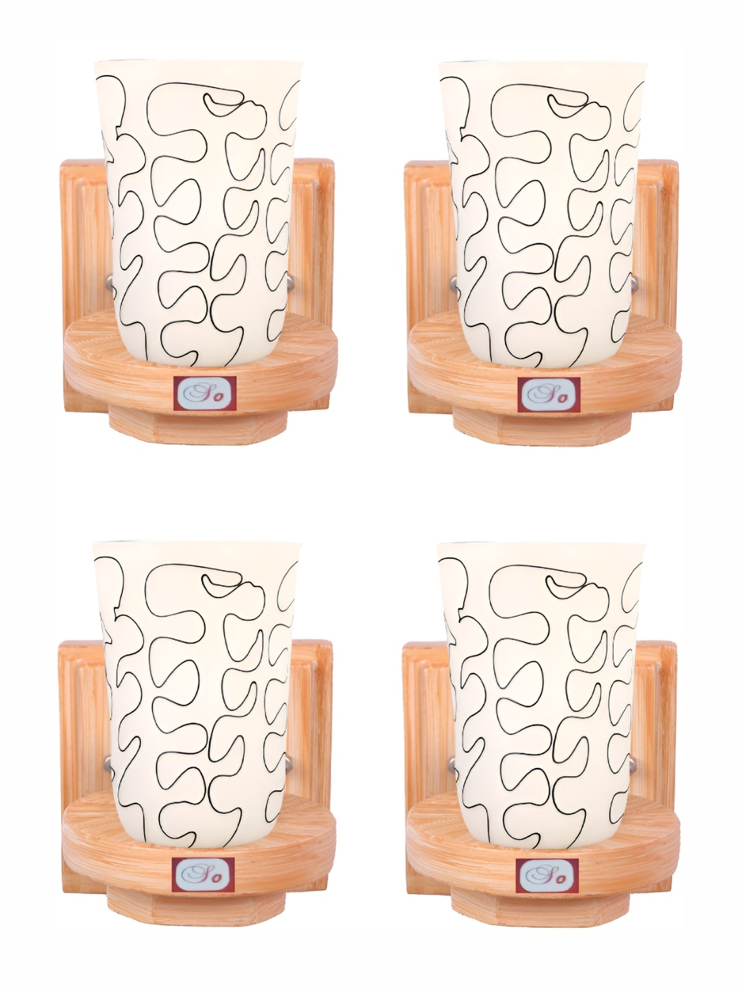 

1ST TIME White & Brown 4 Pieces Printed Glass Traditional Bell Shaped Wall Lamps