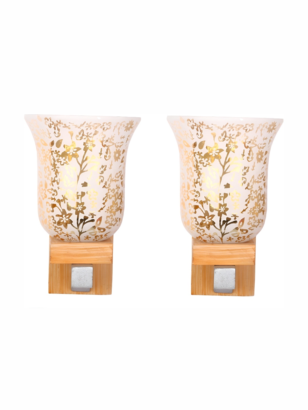 

1ST TIME White & Brown 2Pcs Textured Glass Traditional Cylinder Shaped Wall Lamps