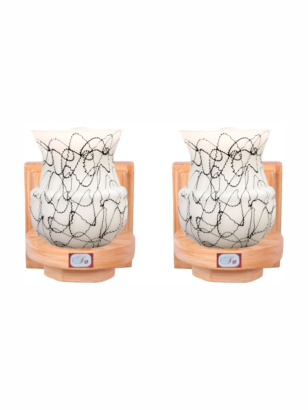1ST TIME White & Brown 2 Pieces Printed Glass Traditional Wall Lamps
