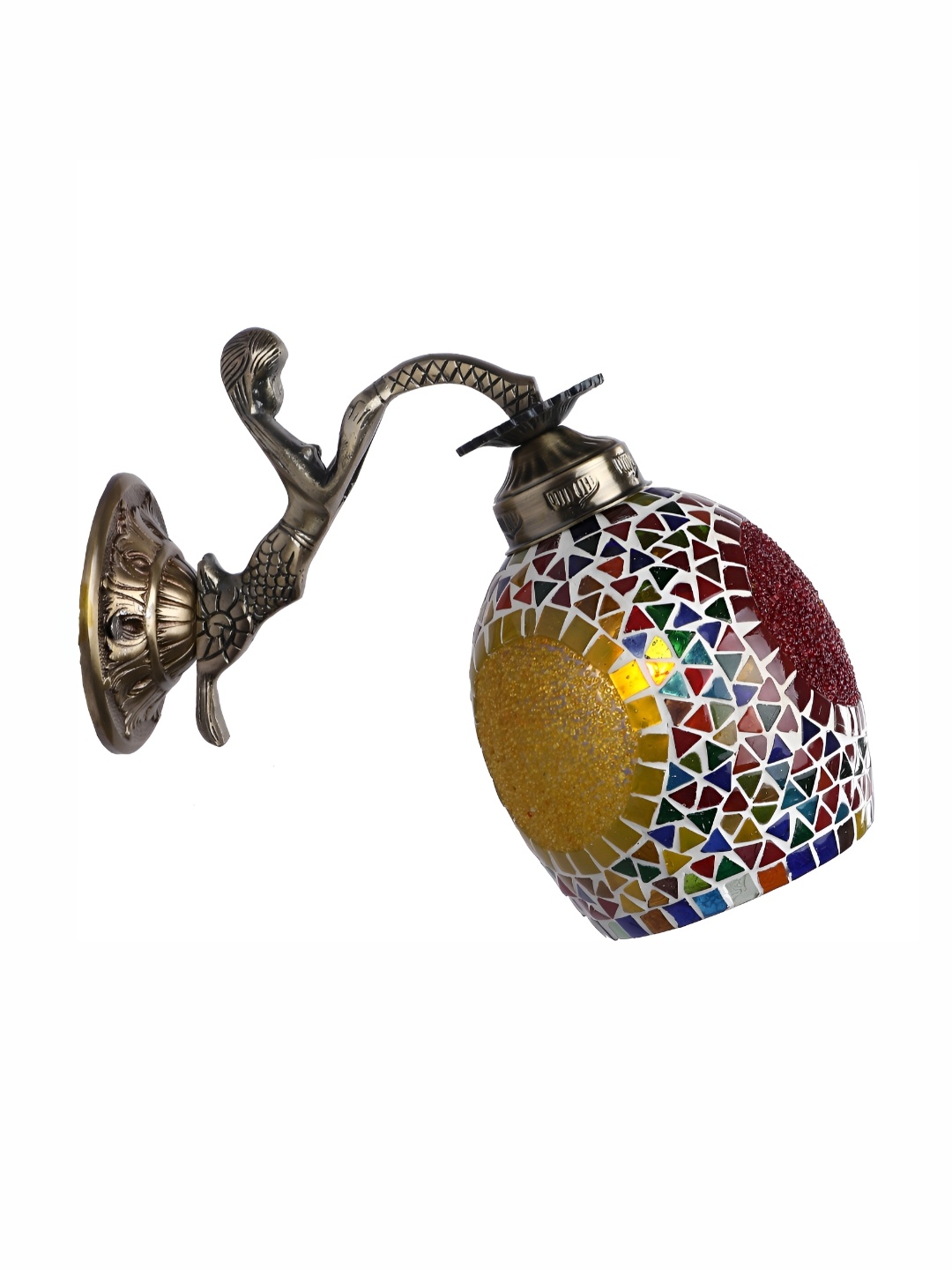 

1ST TIME Gold-Toned & Brown Printed Glass Traditional Bell Shaped Wall Lamp