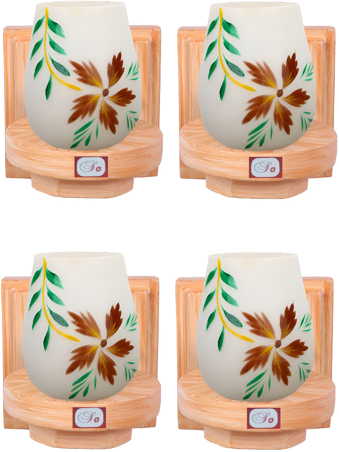 

1ST TIME Yellow & White 4Pcs Printed Glass Wall Lamps