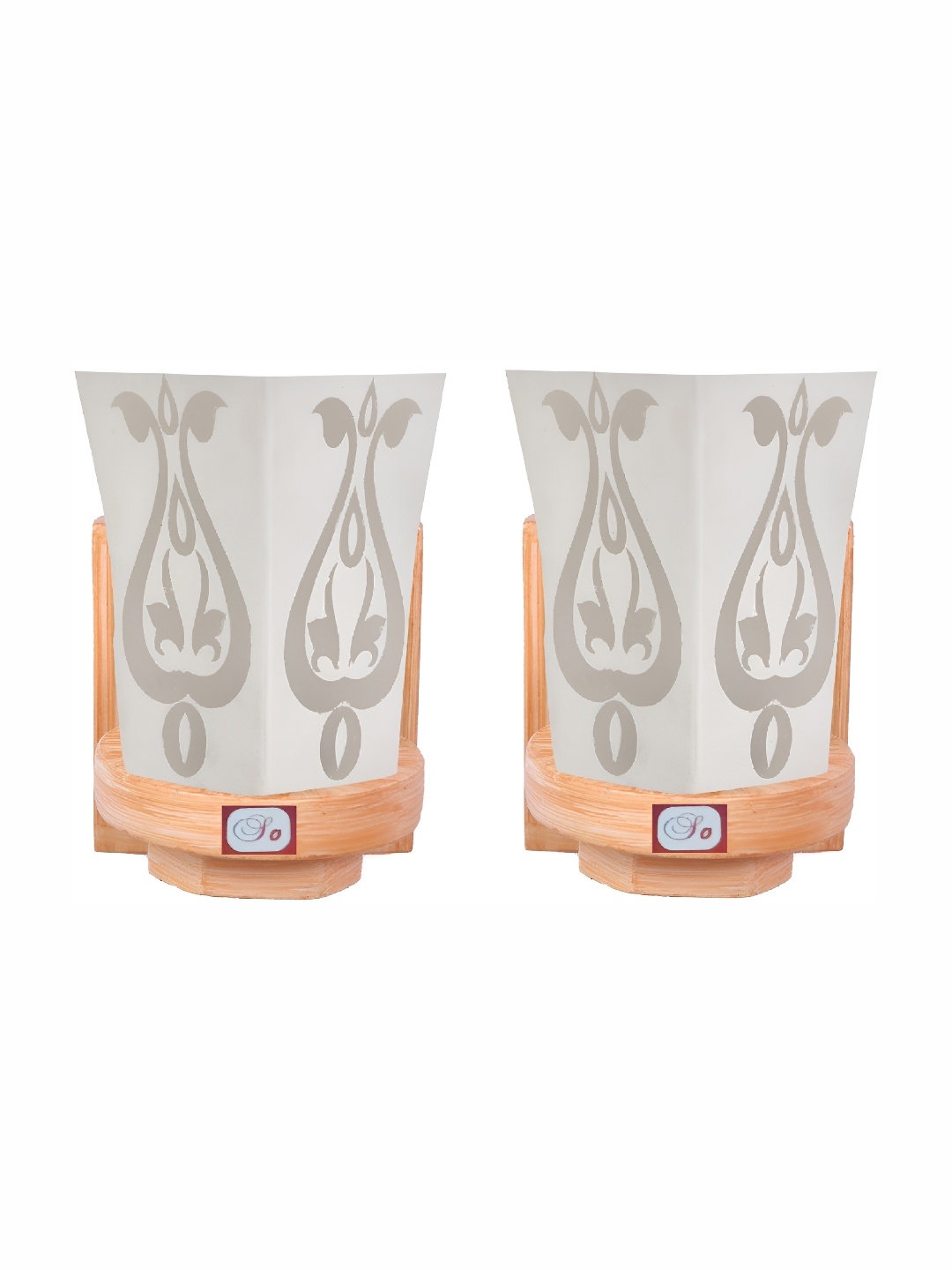 

1ST TIME White & Brown 2 Pcs Printed Glass Contemporary Wall Lamp