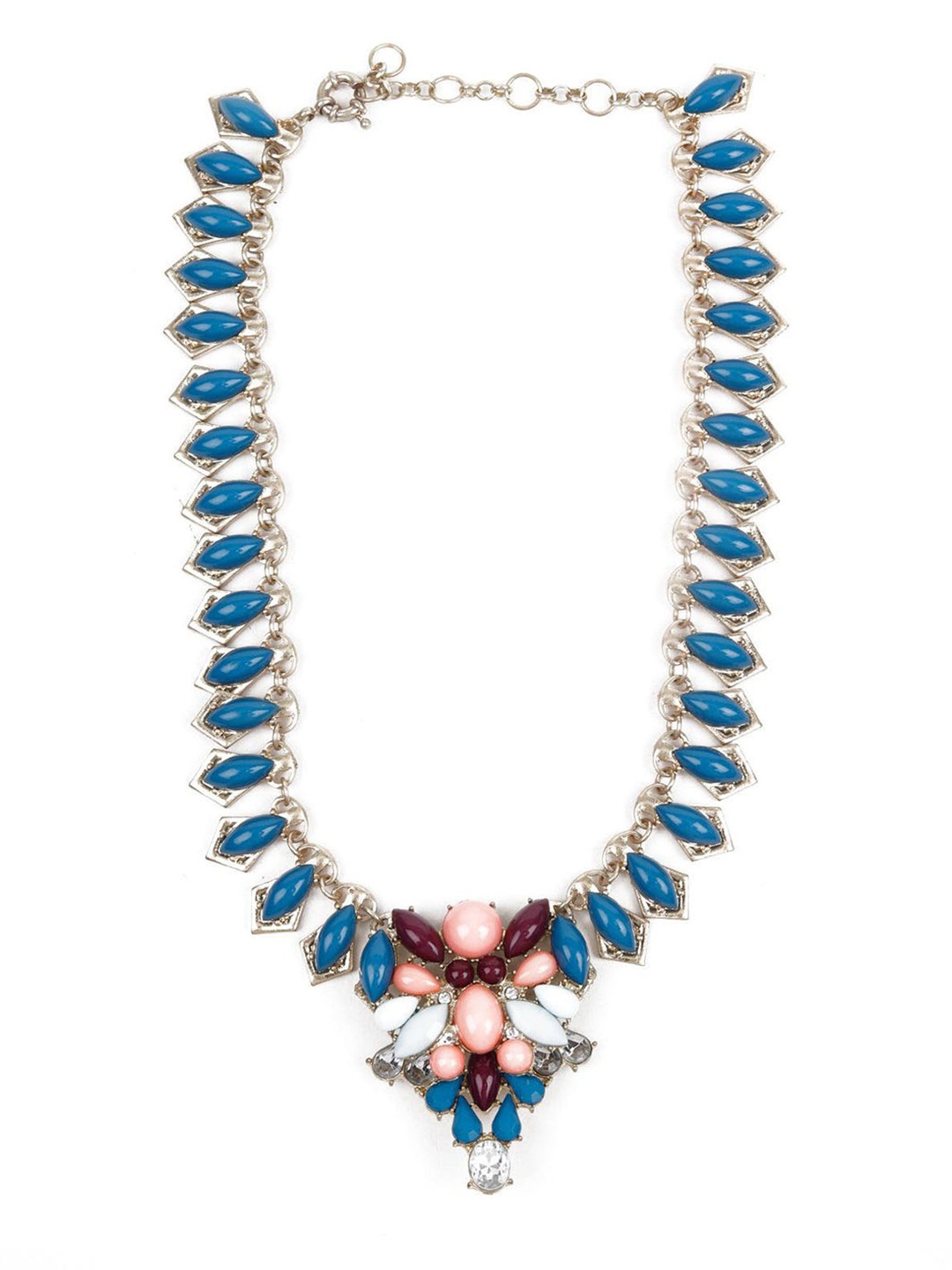 

ODETTE Silver-Plated Artificial Stones Studded Necklace, Blue