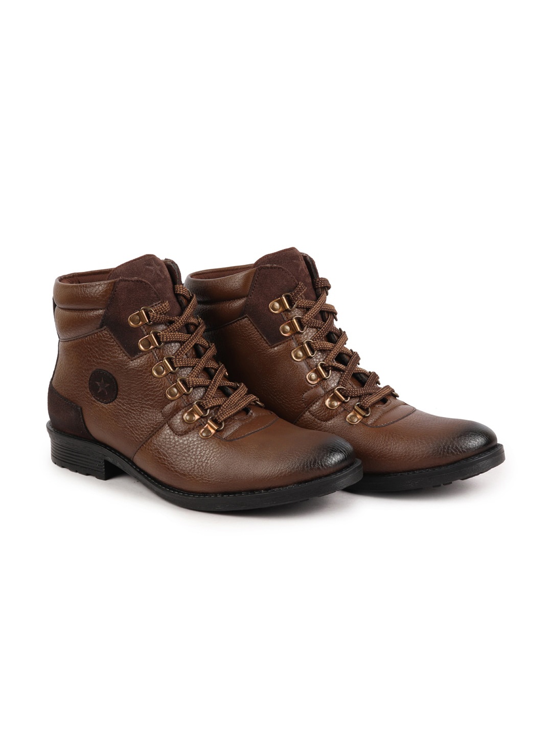 

FAUSTO Men Round Toe Leather Boots, Brown