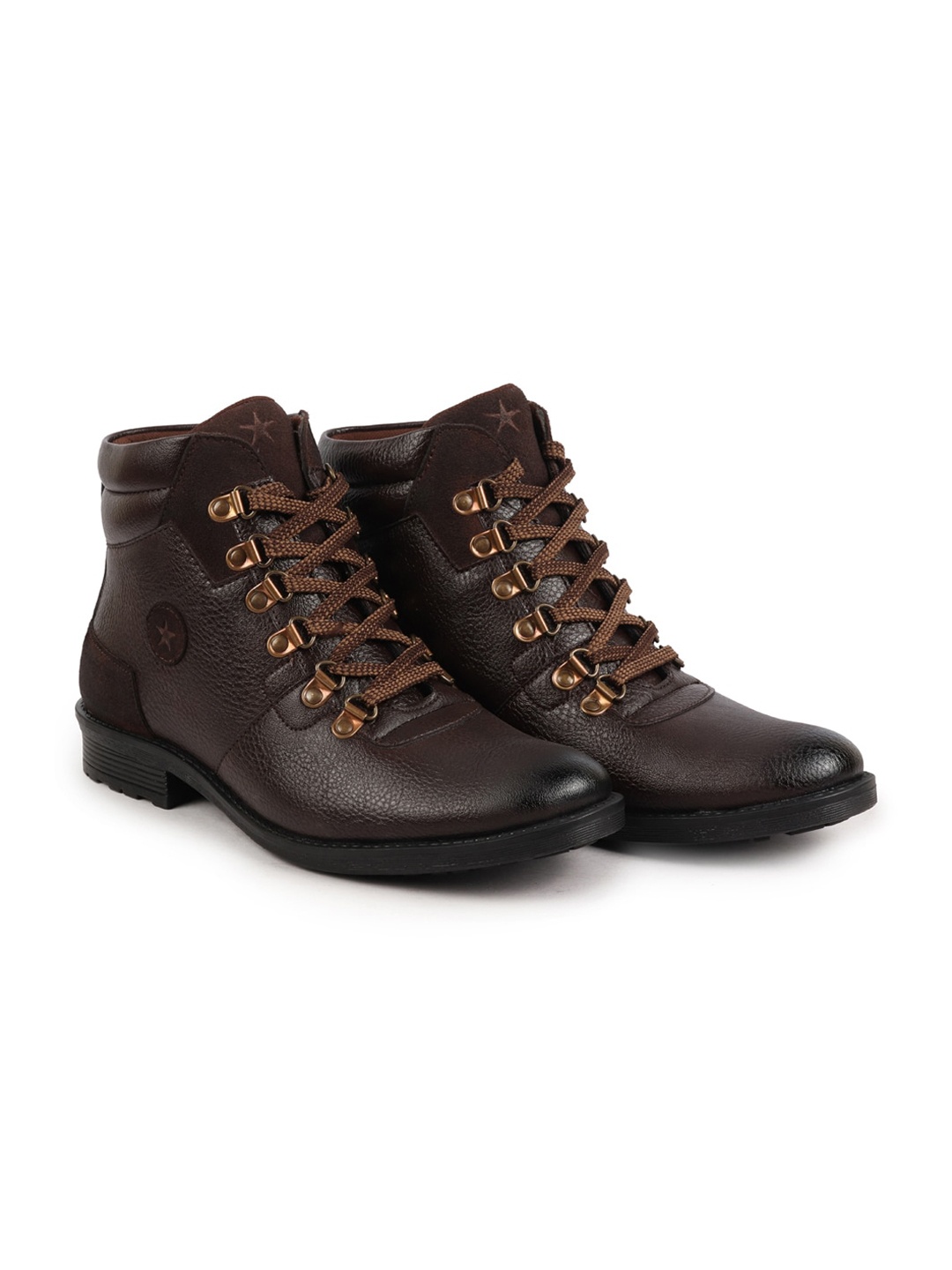 

FAUSTO Men Round Toe Leather Hiking Boots, Brown