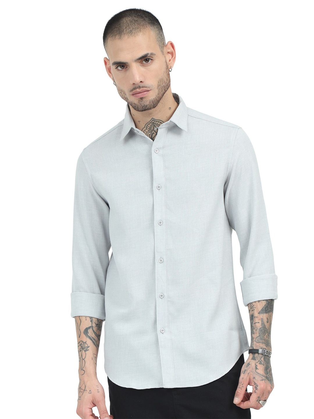

BADMAASH Spread Collar Long Sleeves Slim Fit Regular Fit Casual Shirt, Grey