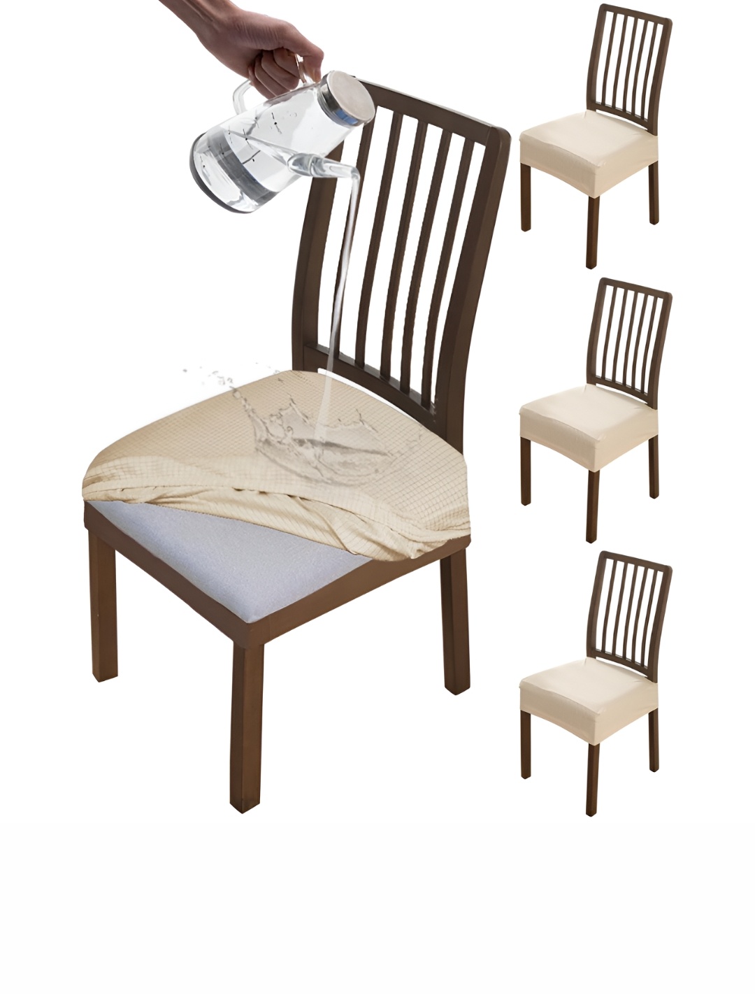 

HOKIPO Beige 4 Piece Waterproof Stretchable Chair Seat Covers
